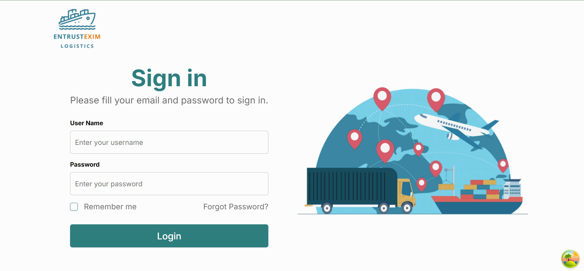 EntrustExim sign in screen