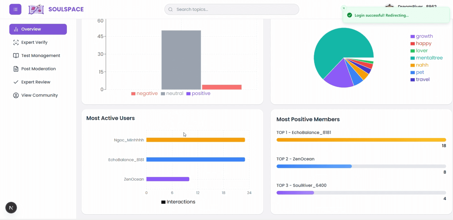 SoulSpace FE Admin analytics overview